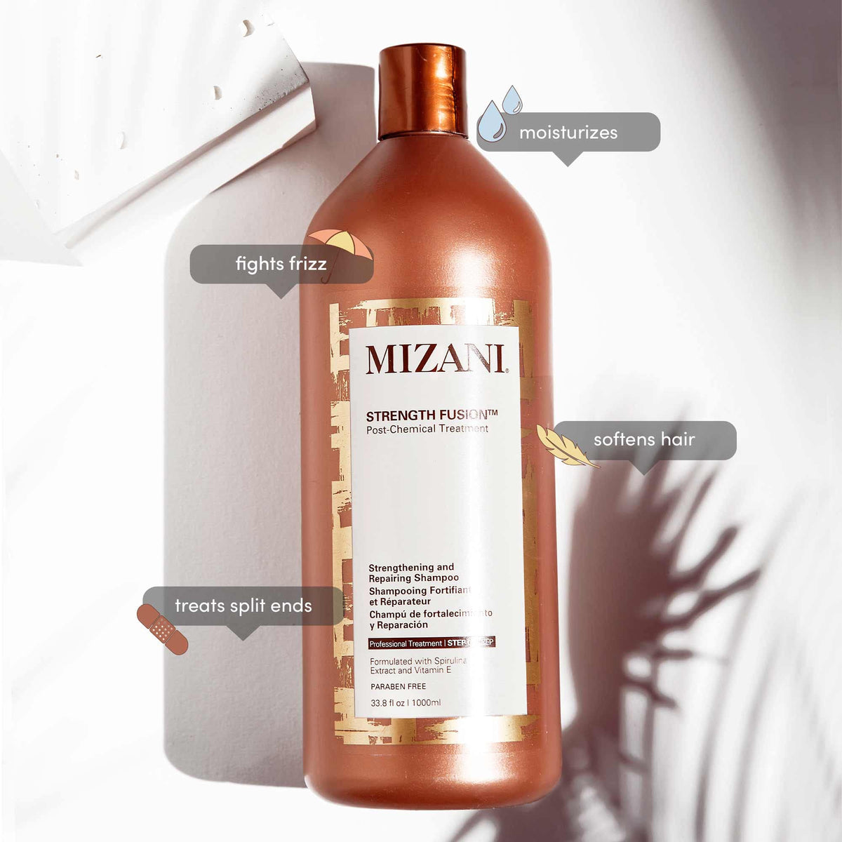 Mizani Strength Fusion Shampoo bottle side view