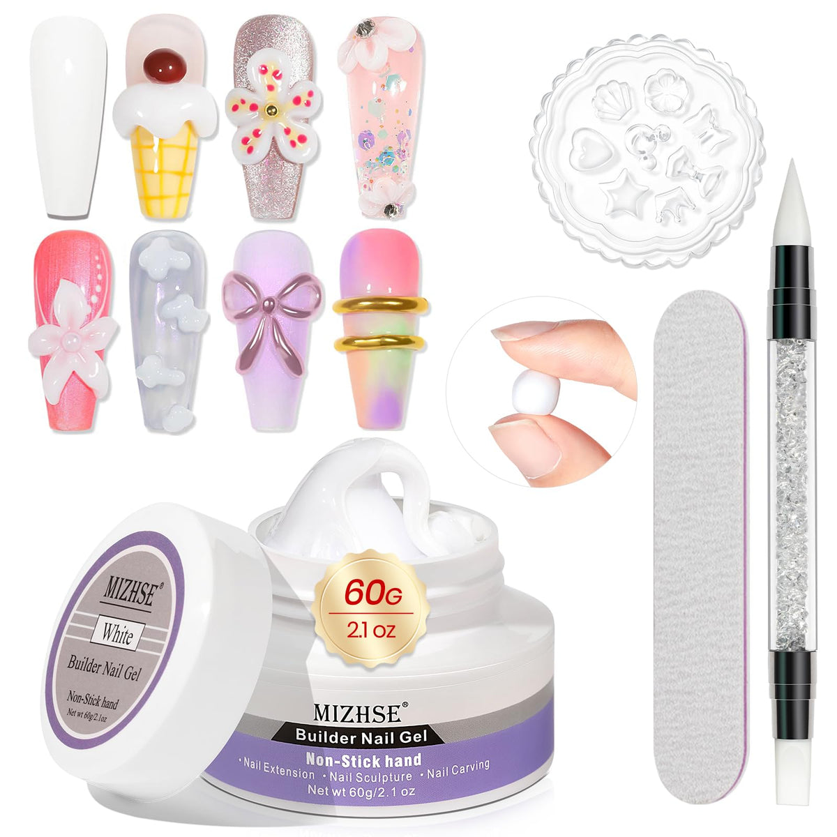 MIZHSE 60g White 3D Builder Nail Gel Kit front view