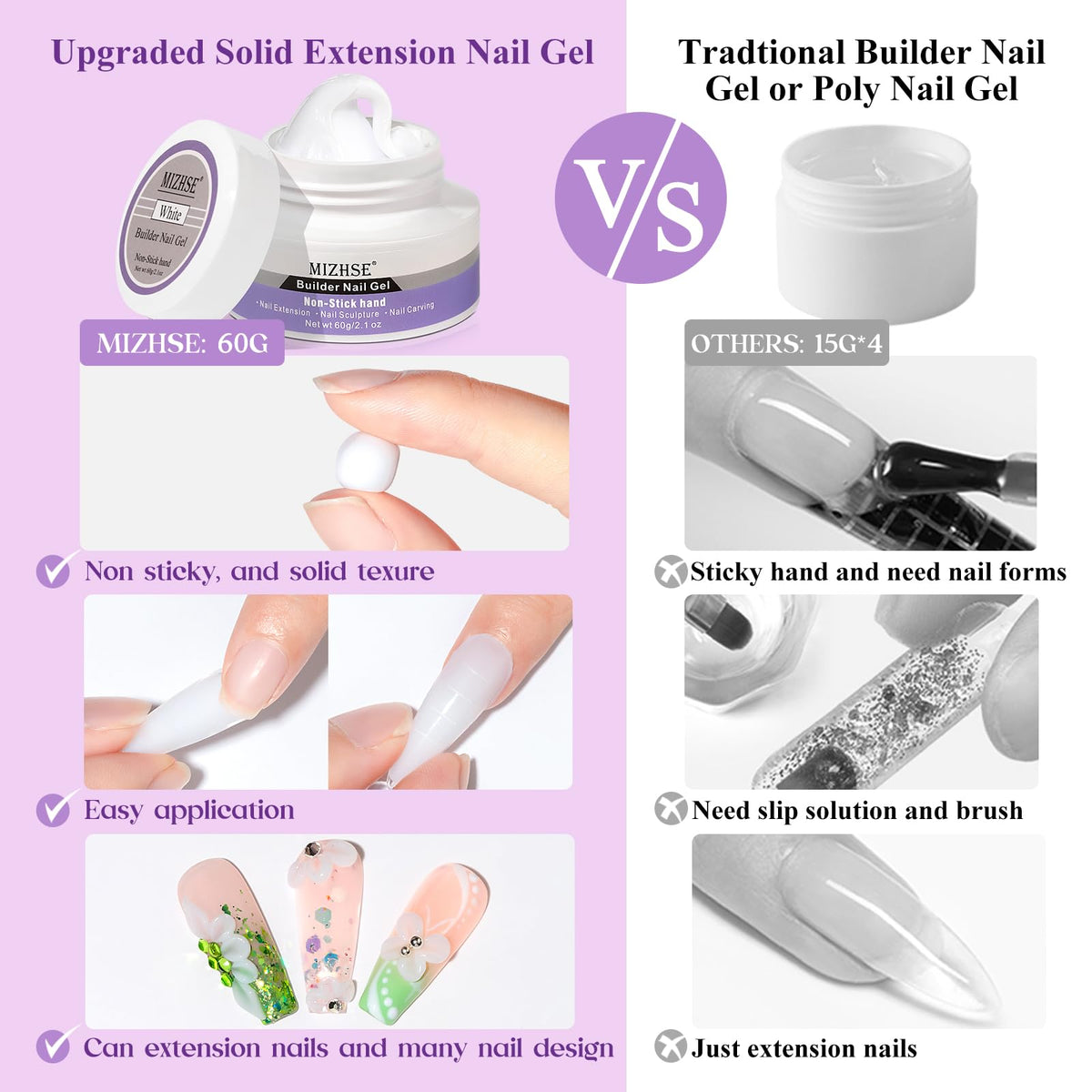 MIZHSE 60g White 3D Builder Nail Gel texture