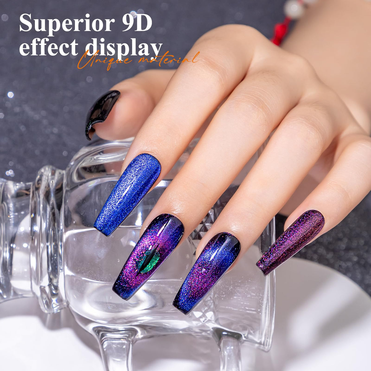 MIZHSE Cat Eye Gel Nail Polish Set displayed with glitter effects