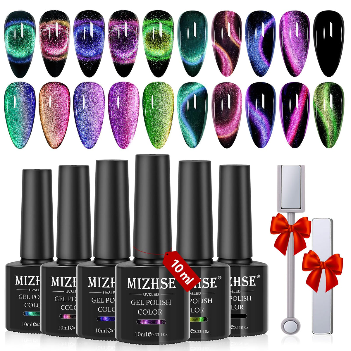 MIZHSE Cat Eye Gel Nail Polish Set with 5 x 10ml bottles