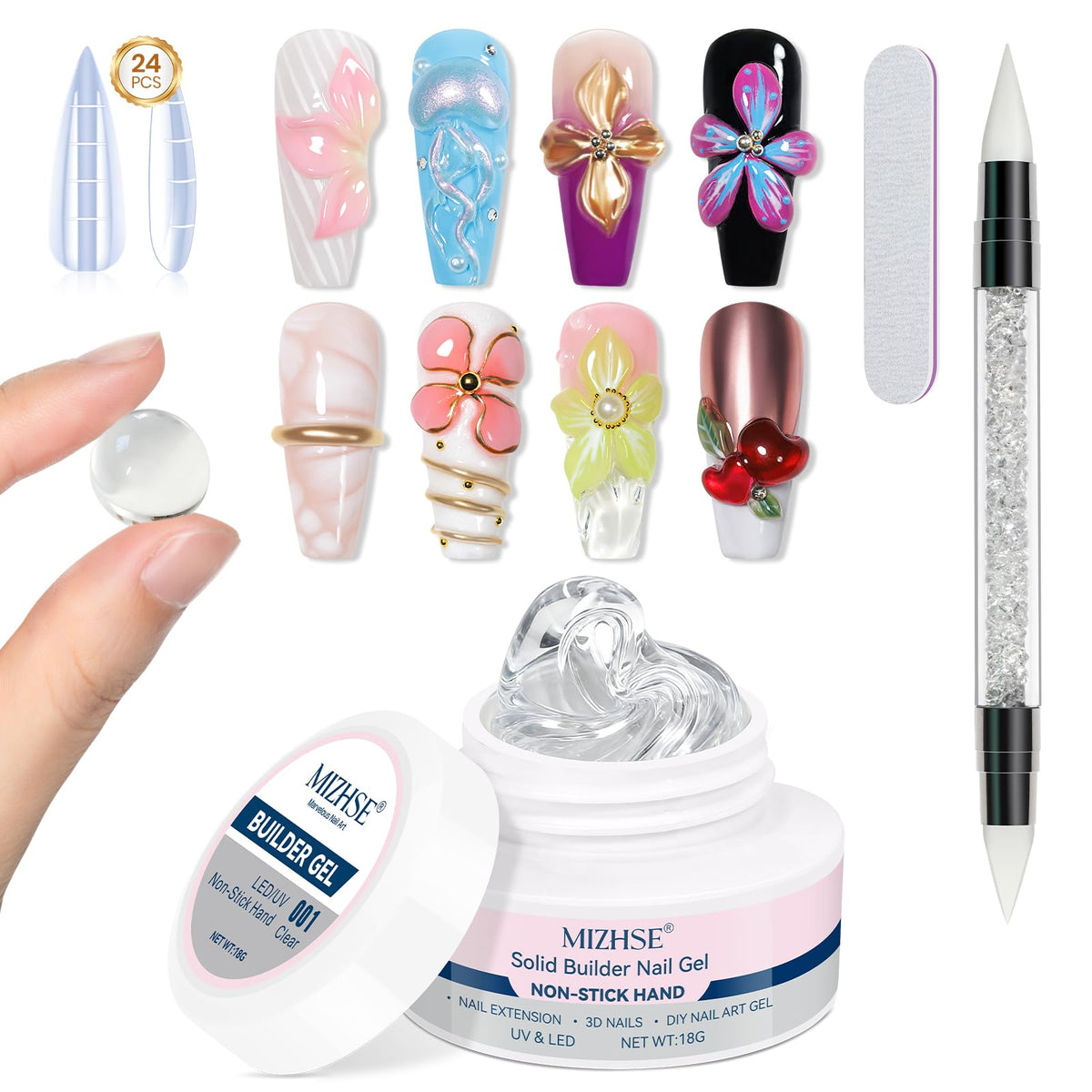 MIZHSE Clear 3D Gel Nail Art Sculpting Gel front view