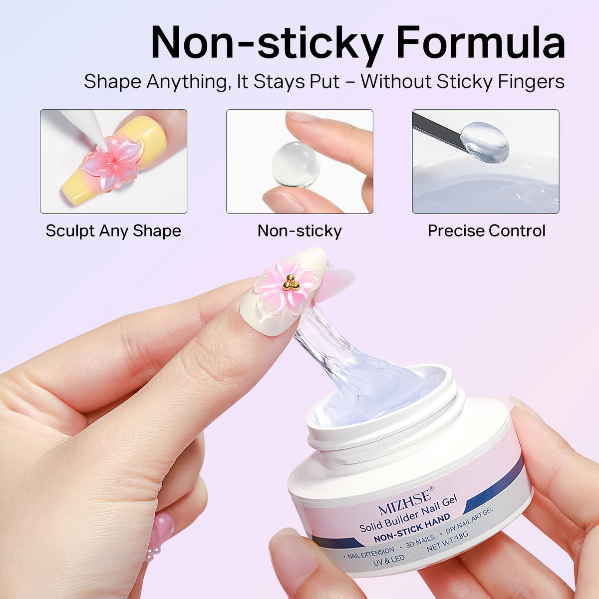 MIZHSE Clear 3D Gel Nail Art Sculpting Gel with dual forms