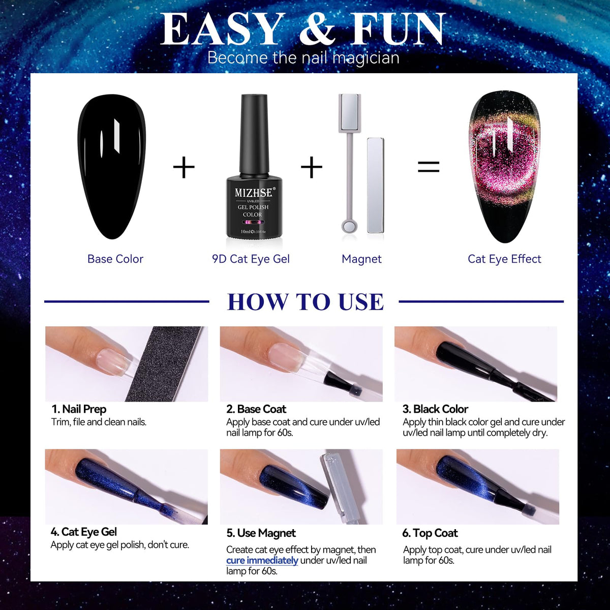 MIZHSE gel polish bottles with holographic shimmer