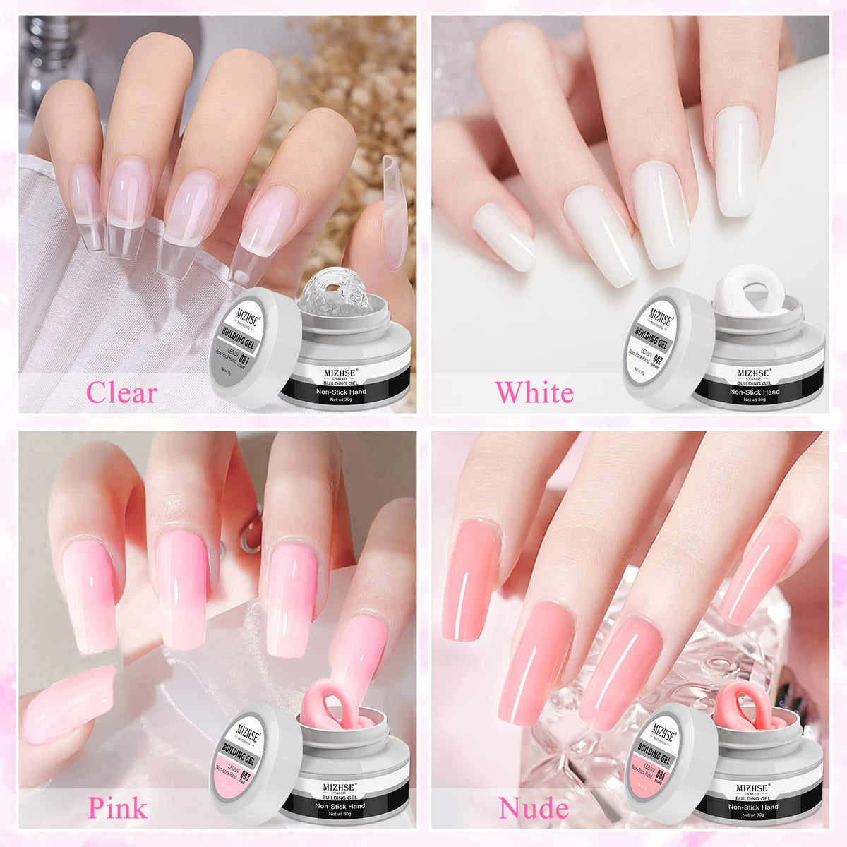 MIZHSE nail art designs created with builder gel