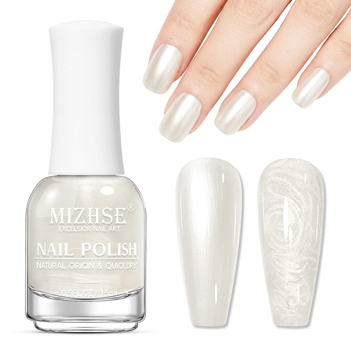 MIZHSE Pearl White Nail Polish 15ml front view