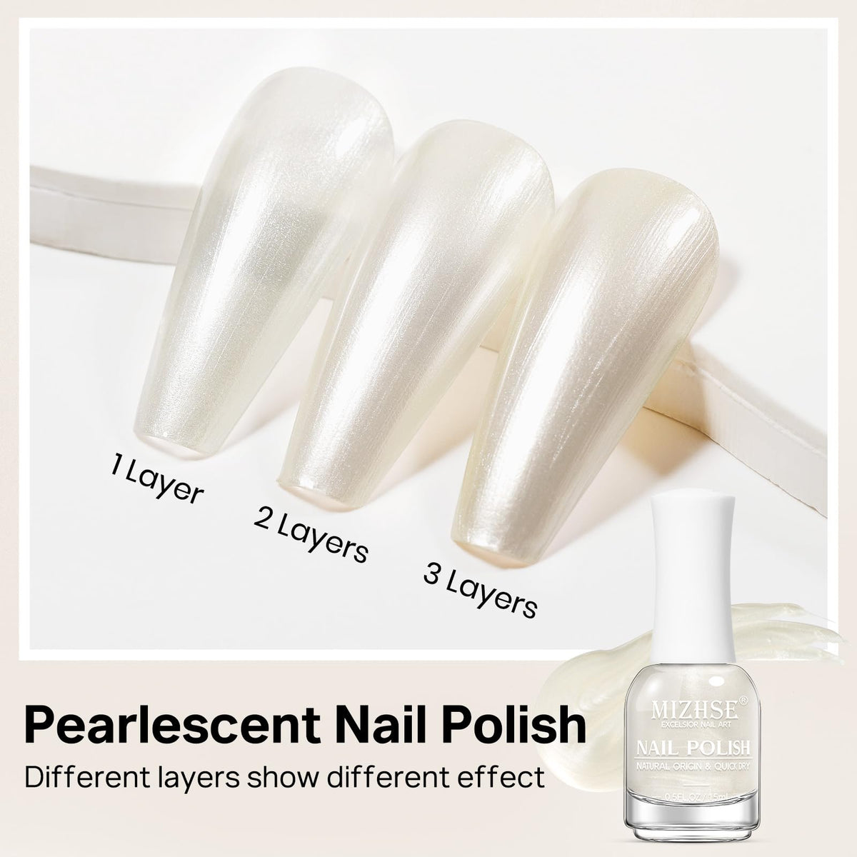 MIZHSE Pearl White Nail Polish applied on nails