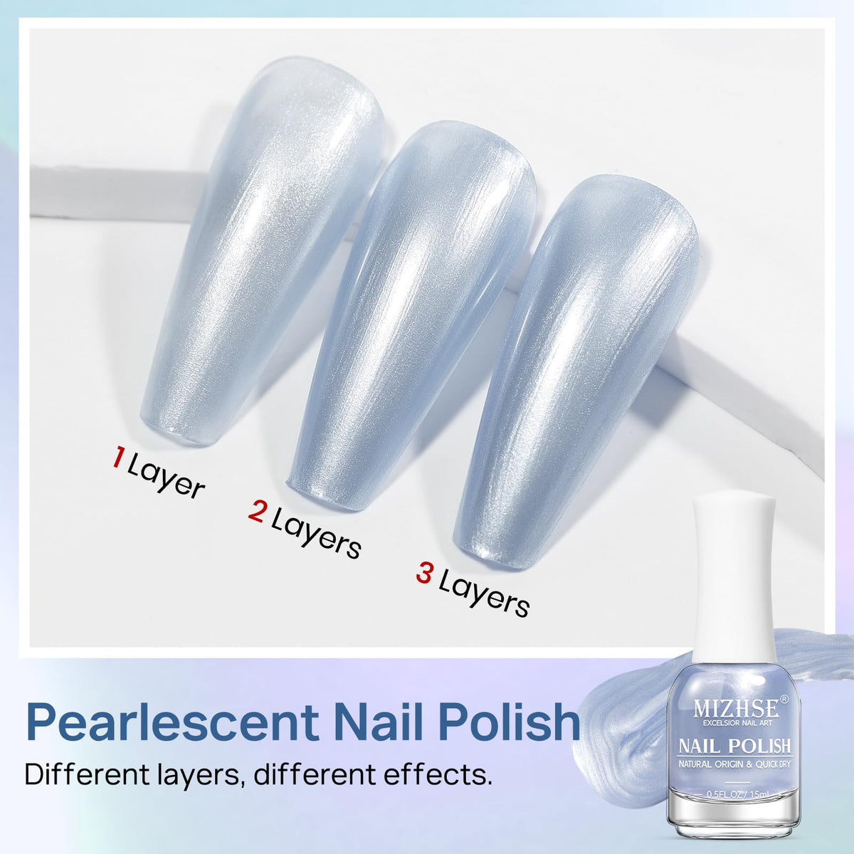 MIZHSE Pearlescent Blue Nail Polish applied on nails