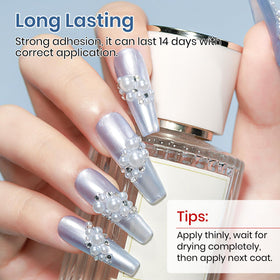 MIZHSE Pearlescent Blue Nail Polish on a nail art display