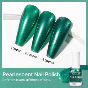 MIZHSE Pearlescent Green Nail Polish applied on nails
