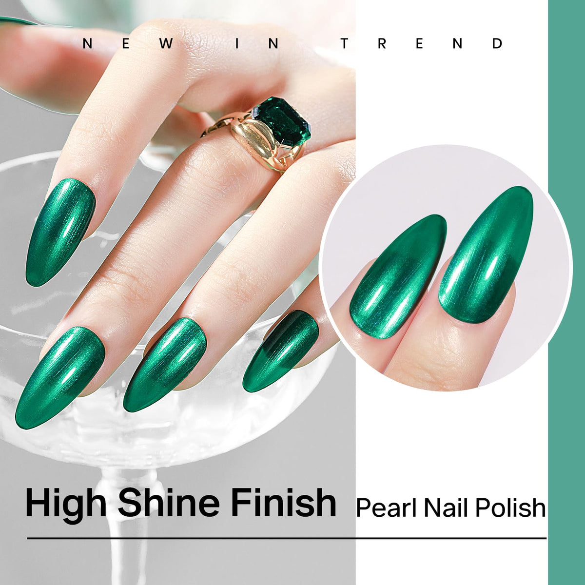 MIZHSE Pearlescent Green Nail Polish glossy finish close-up