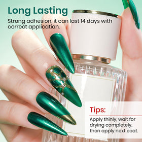 MIZHSE Pearlescent Green Nail Polish on a nail art display