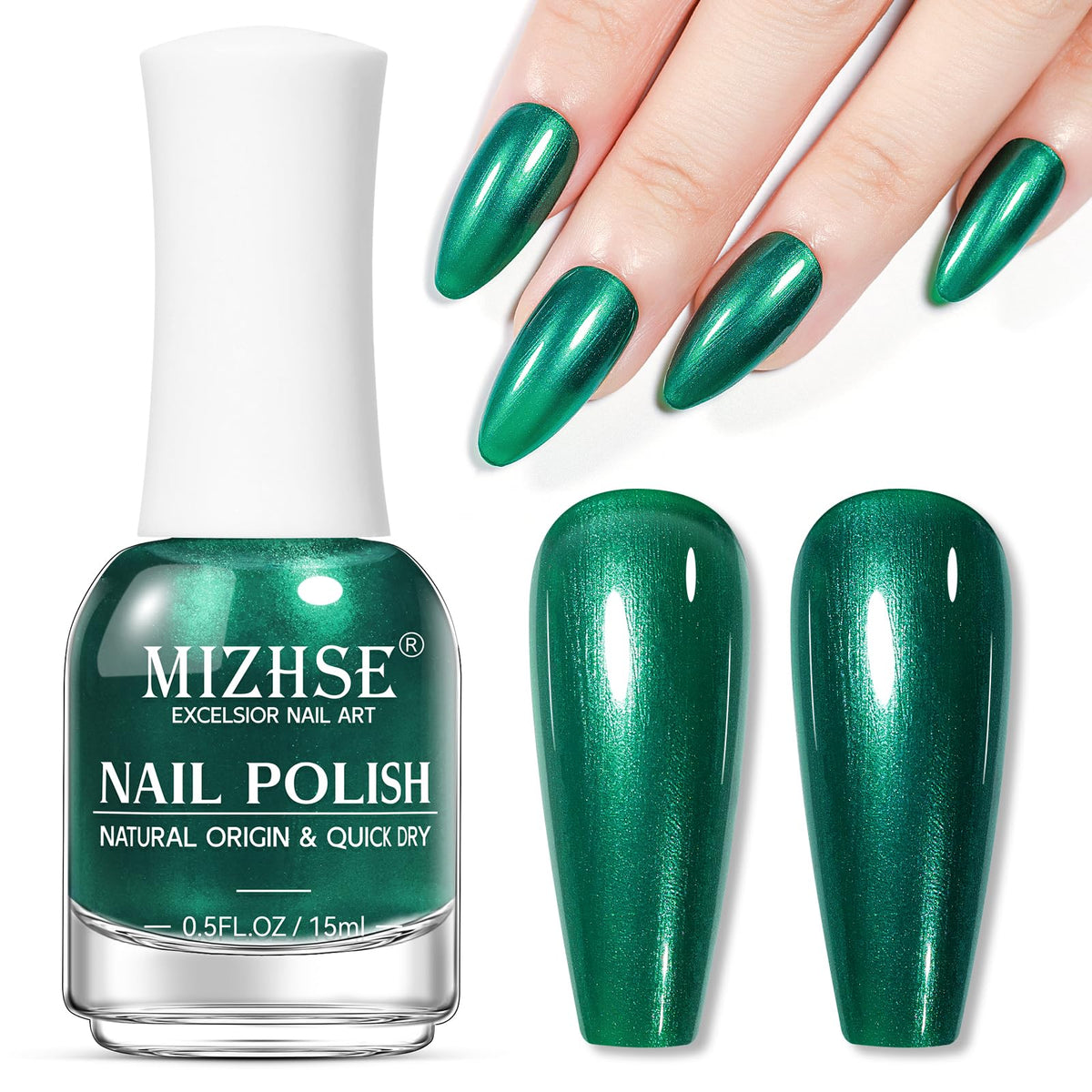 MIZHSE Pearlescent Green Nail Polish packaging