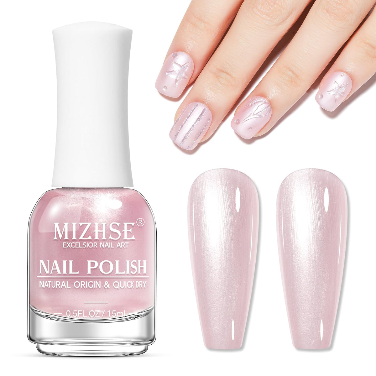 MIZHSE Pearlescent Pink Nail Polish with nail art tools