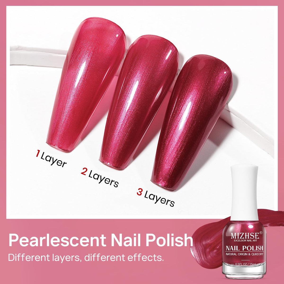 MIZHSE Pearlescent Red Nail Polish swatch on nails