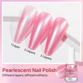 MIZHSE Pearlescent Rose Pink Nail Polish applied on nails