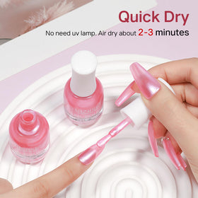 MIZHSE Pearlescent Rose Pink Nail Polish in lifestyle setting