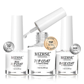 MIZHSE Quick Dry Base and Top Coat Set front view with three bottles