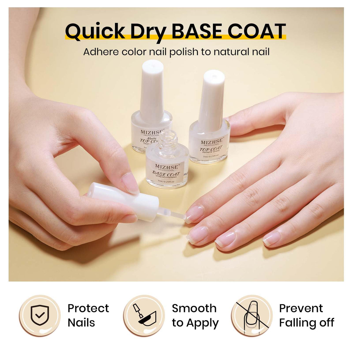 MIZHSE Quick Dry Base and Top Coat Set showing the glossy finish