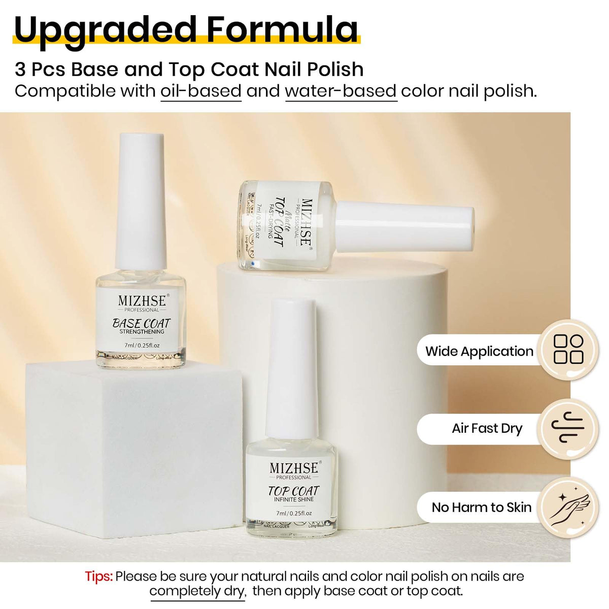 MIZHSE Quick Dry Base and Top Coat Set with natural ingredients label