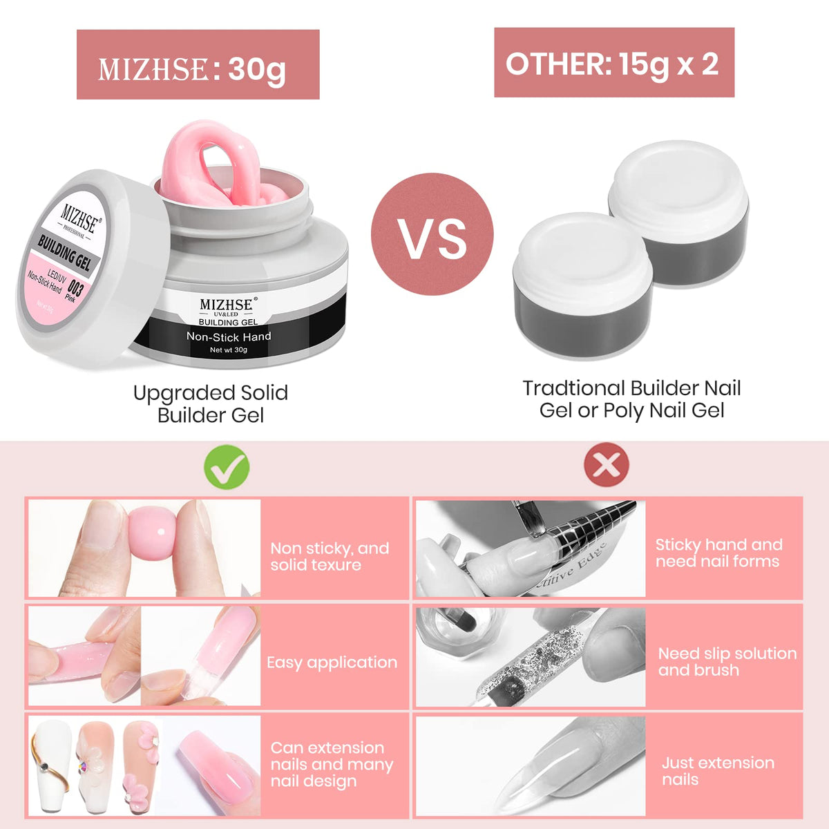 MIZHSE solid builder gel in white colour with shaping tools