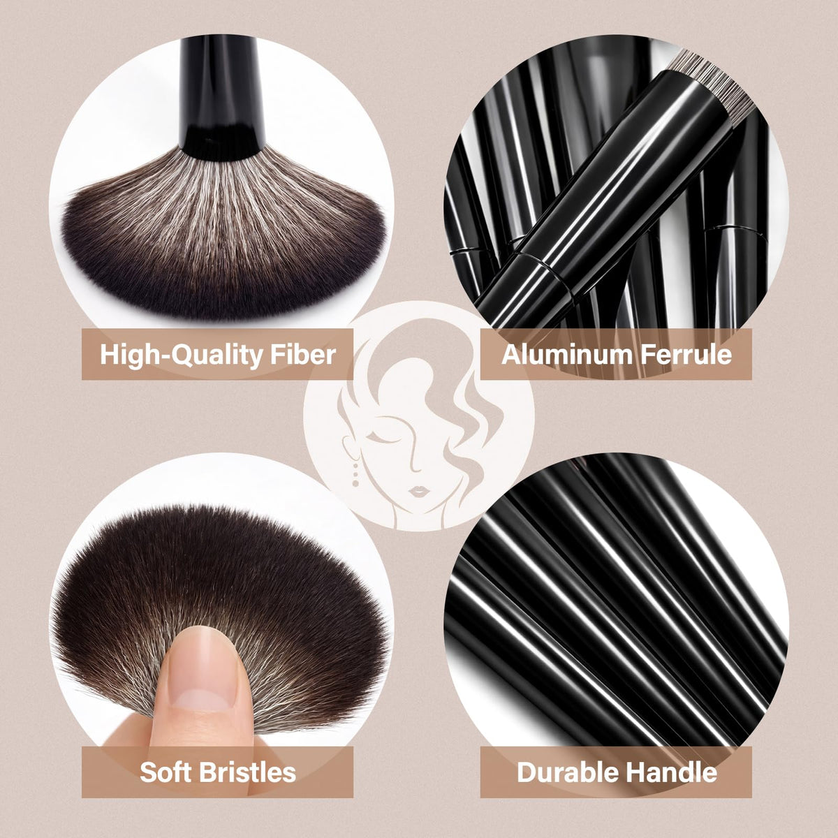 Mlemle makeup brushes labeled for easy use