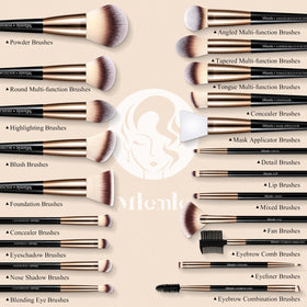 Mlemle makeup brushes set showing individual brushes and powder puff
