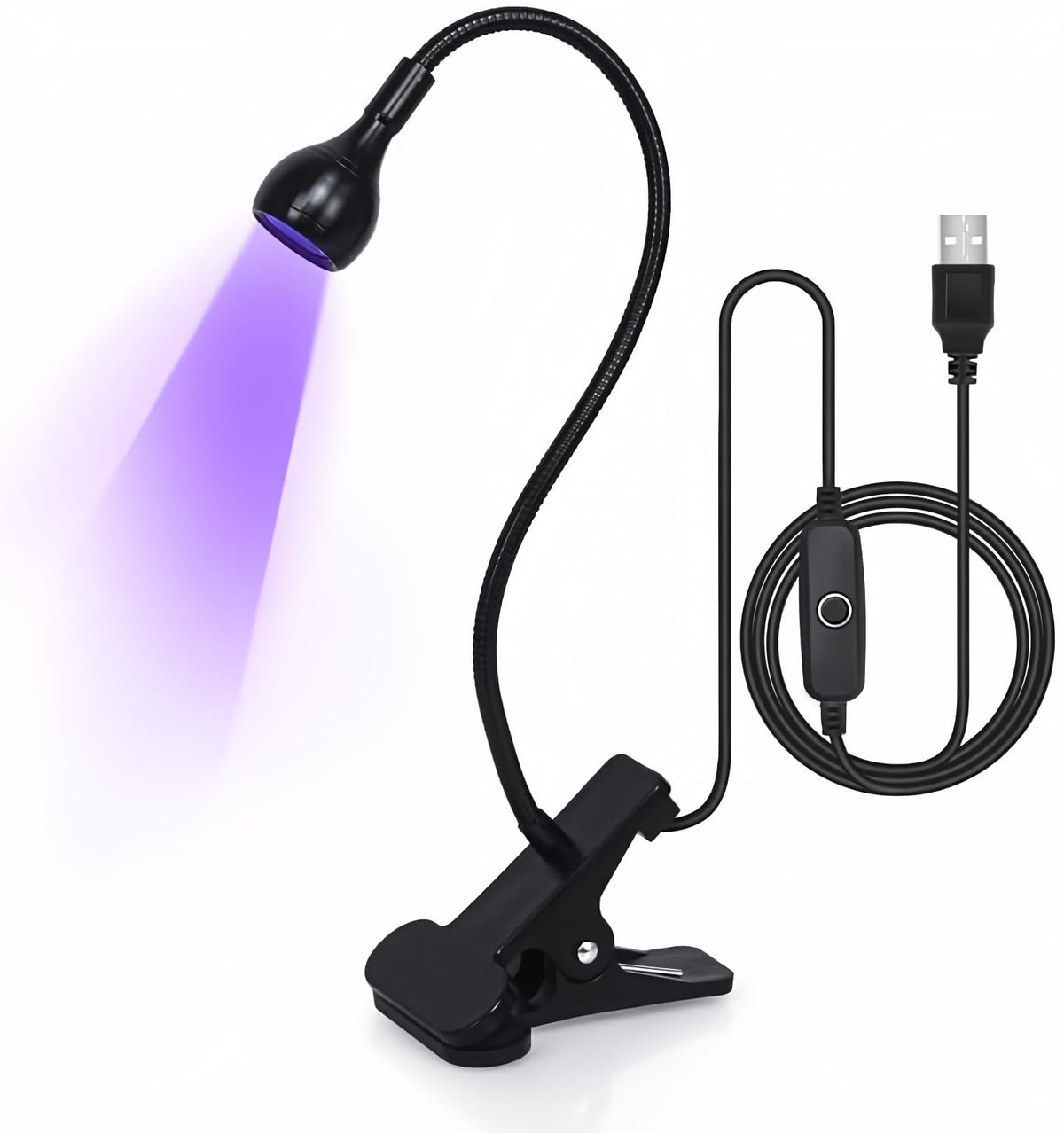 mlogiroa Clip-On UV Nail Light front view with gooseneck