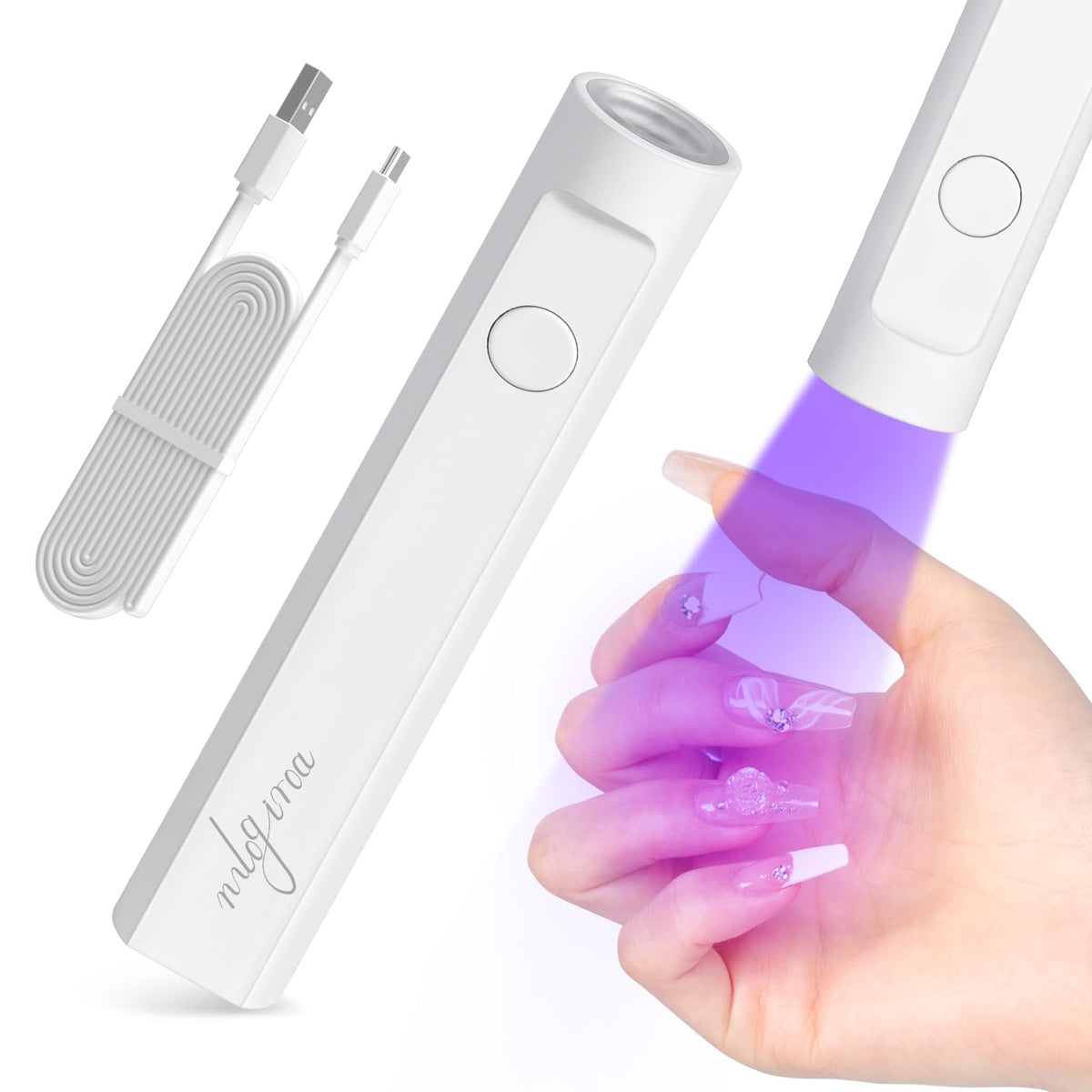 mlogiroa Handheld UV Nail Lamp front view with white design