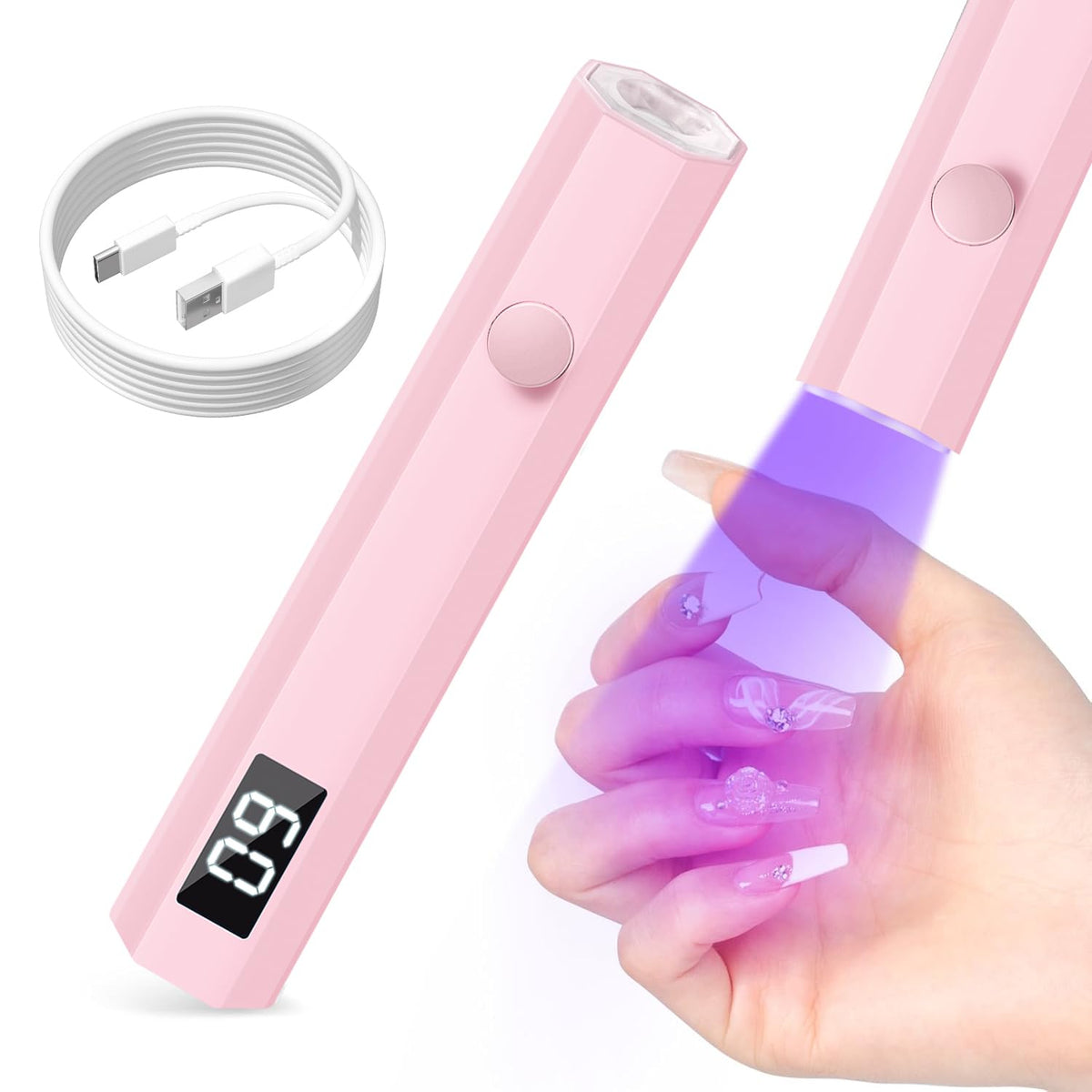 mlogiroa handheld UV nail light front view with digital display