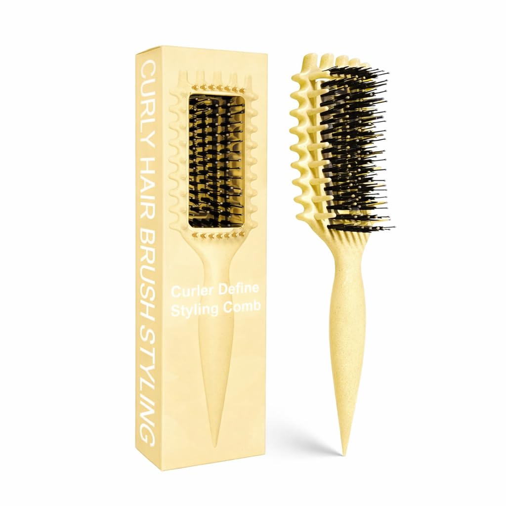 MMBVSZ Curly Hair Brush creamy yellow front view