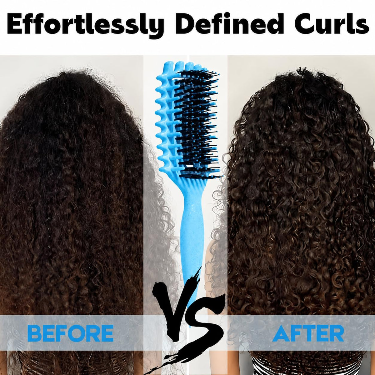 MMBVSZ Curly Hair Brush Sky Blue in use on thick hair