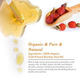 MMPANG Organic Rosehip Oil dropper with oil on a wooden surface