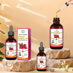 MMPANG Organic Rosehip Oil lifestyle scene with flowers