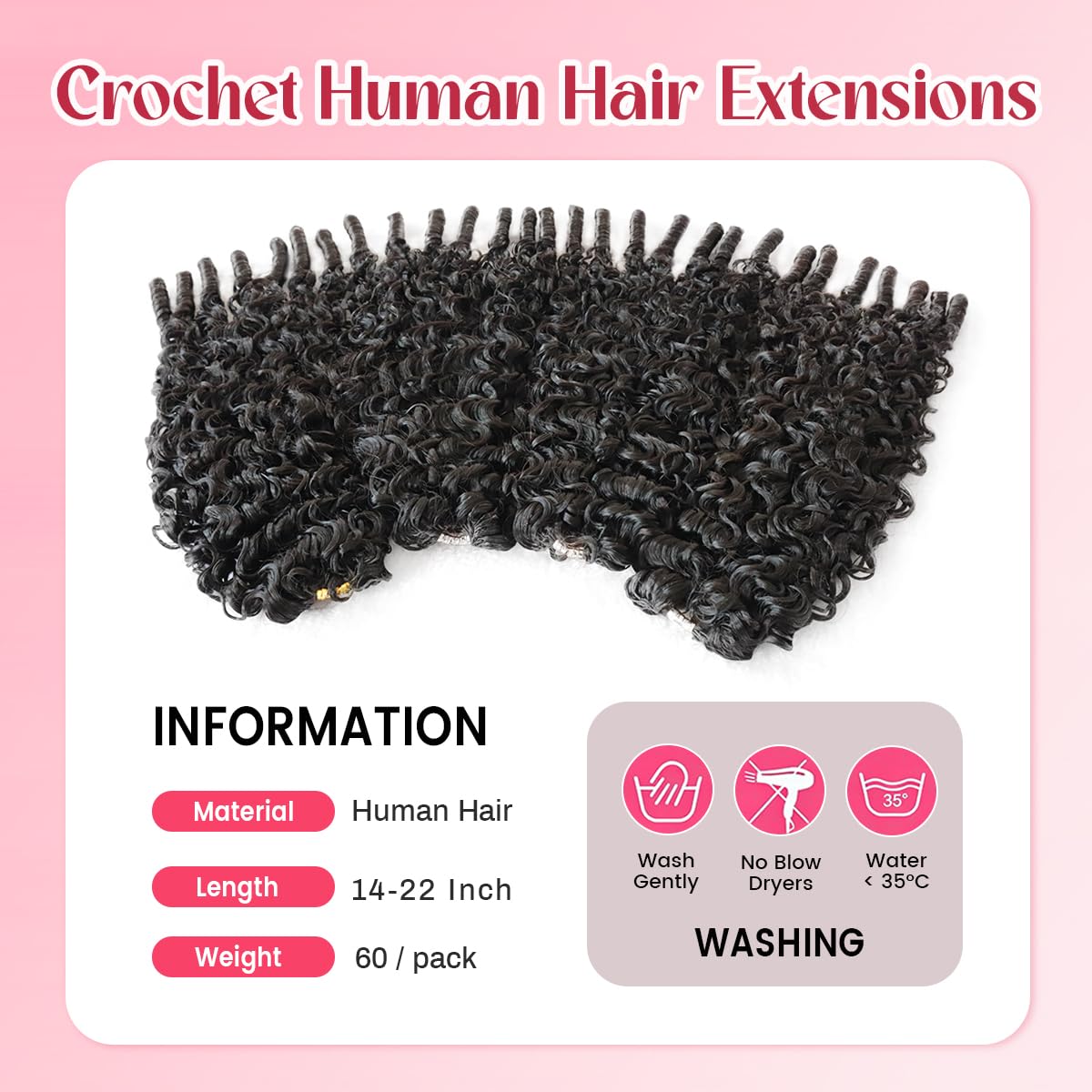 Mnador Burmese Curly Crochet Hair 60g close-up of curls