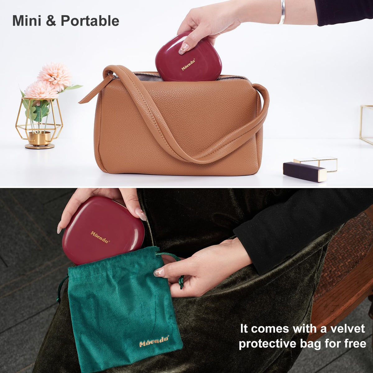 Mocado Compact Mirror demonstrating different light settings