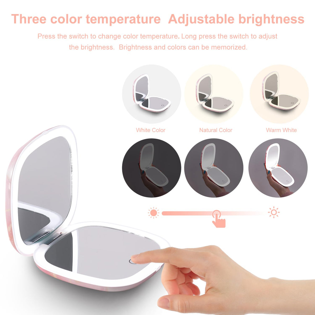 Mocado Compact Mirror with adjustable lighting modes
