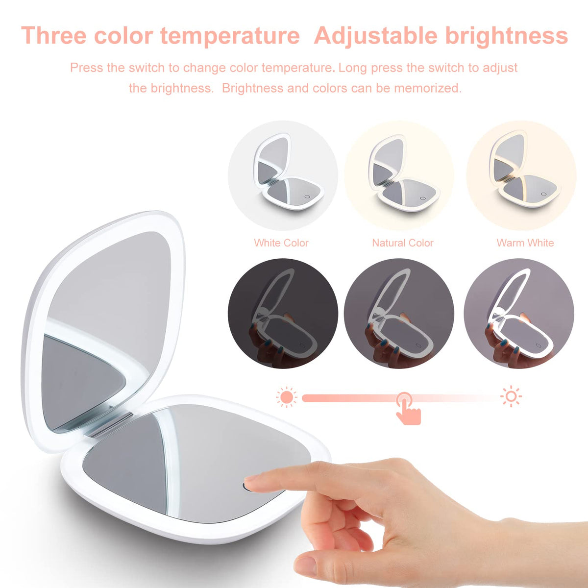 Mocado Compact Mirror with touch screen lighting options