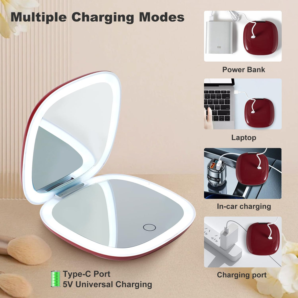 Mocado Compact Mirror with USB charging cable