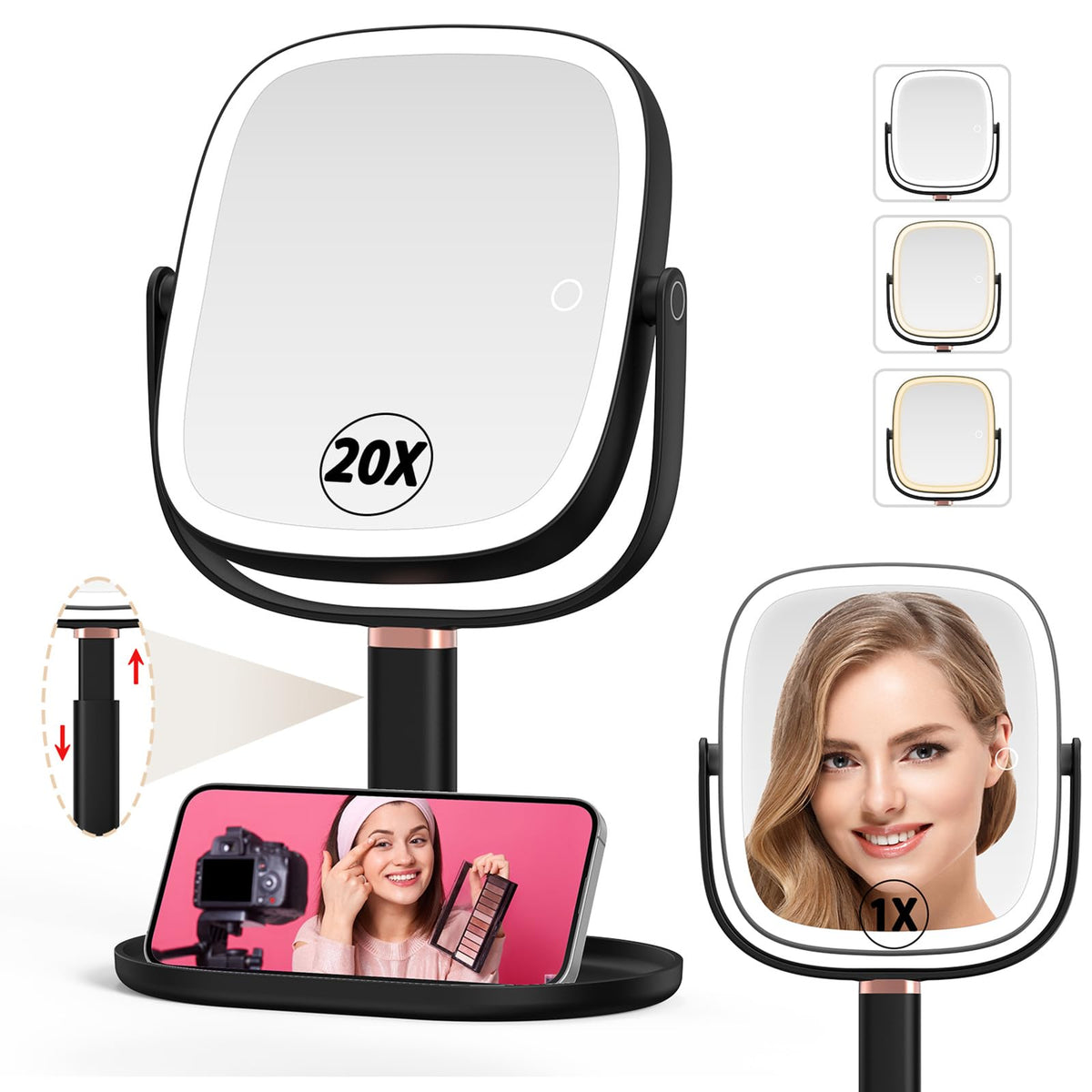 Mocado Makeup Mirror front view with lights