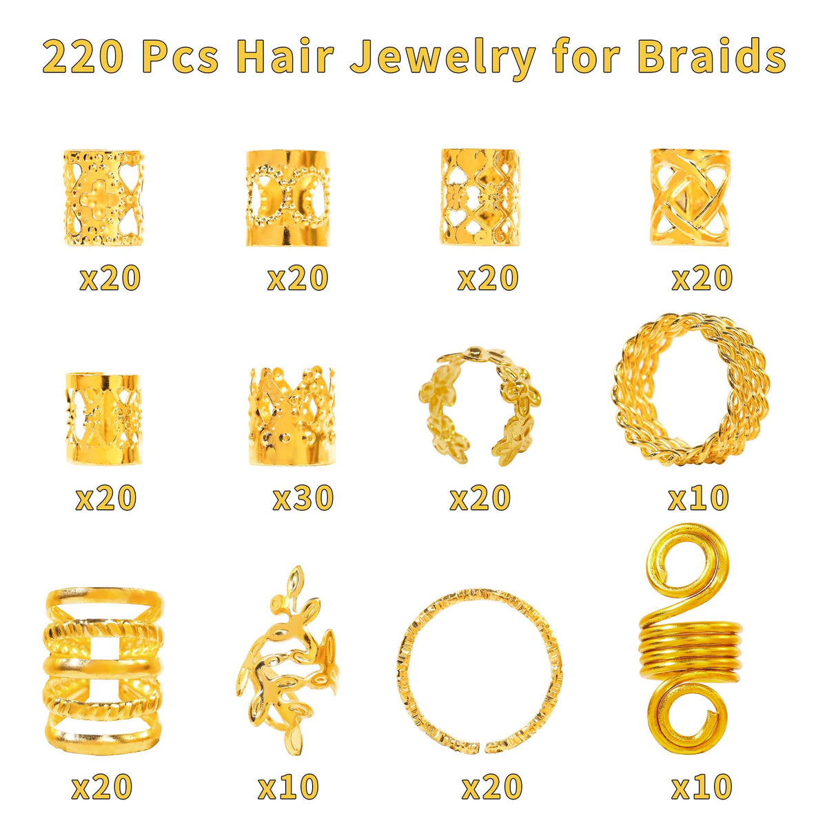 MODASER gold hair accessories displayed on a table