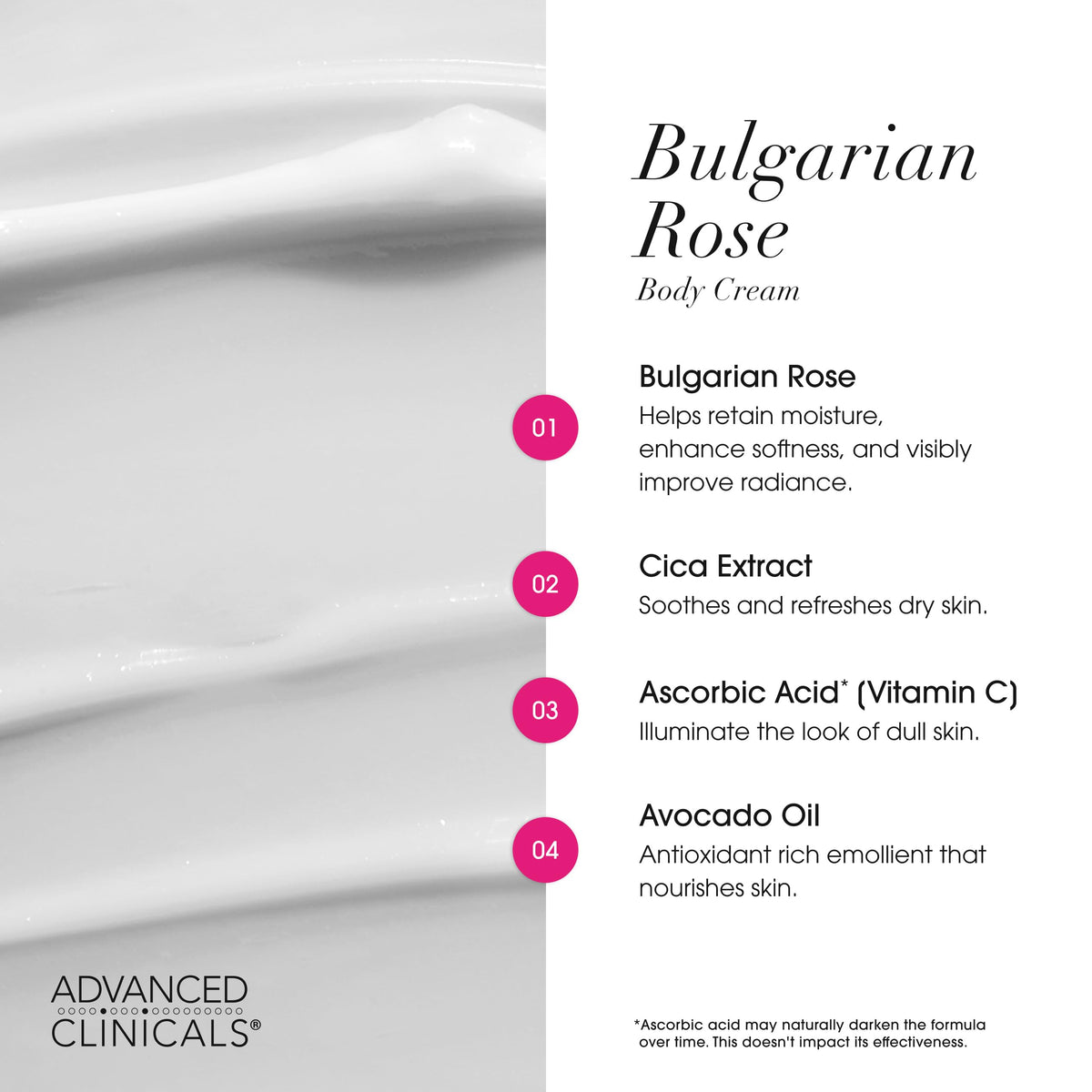 Model applying Advanced Clinicals Bulgarian Rose Lotion on arms