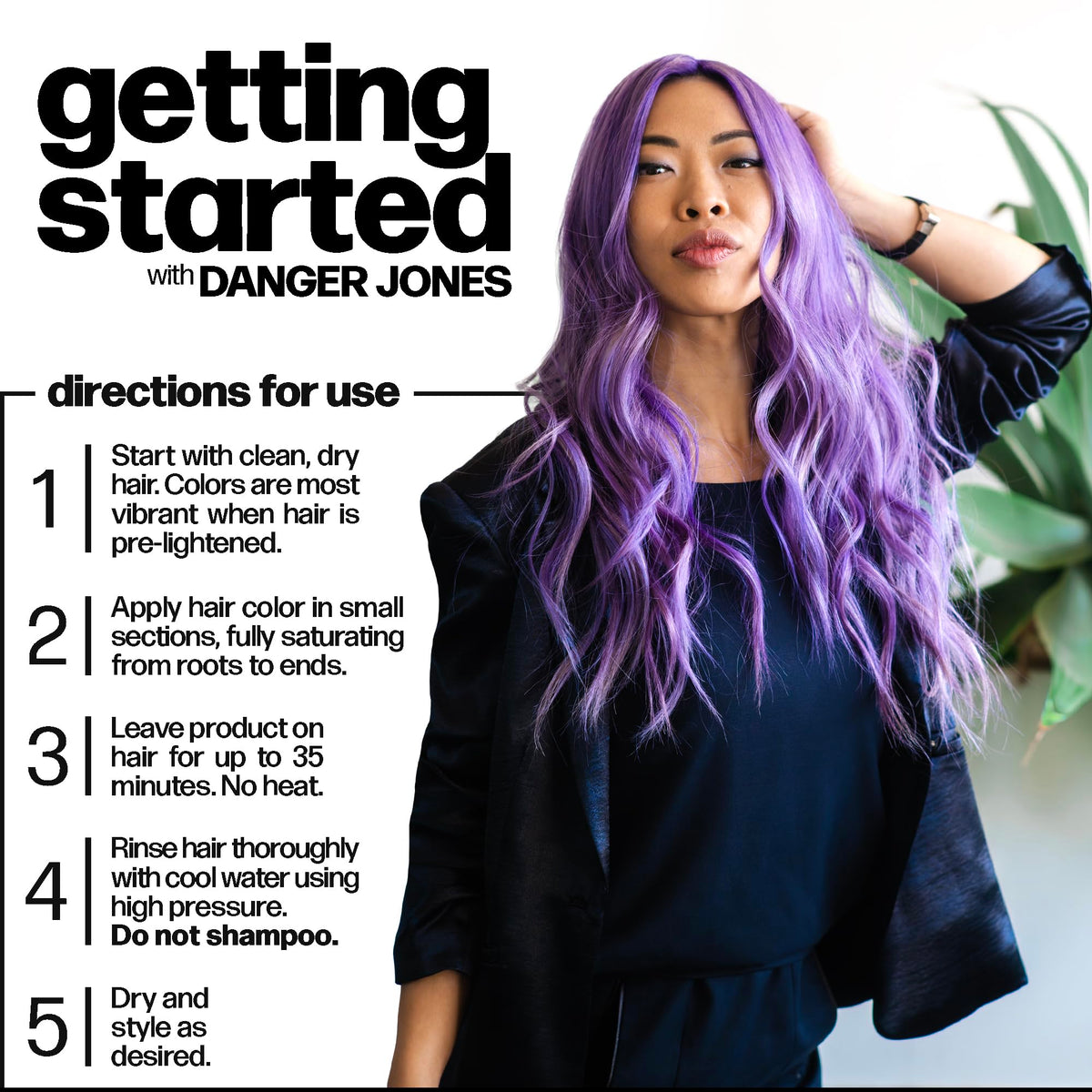 Model applying Danger Jones Semi-Permanent Hair Color Solitude Blue