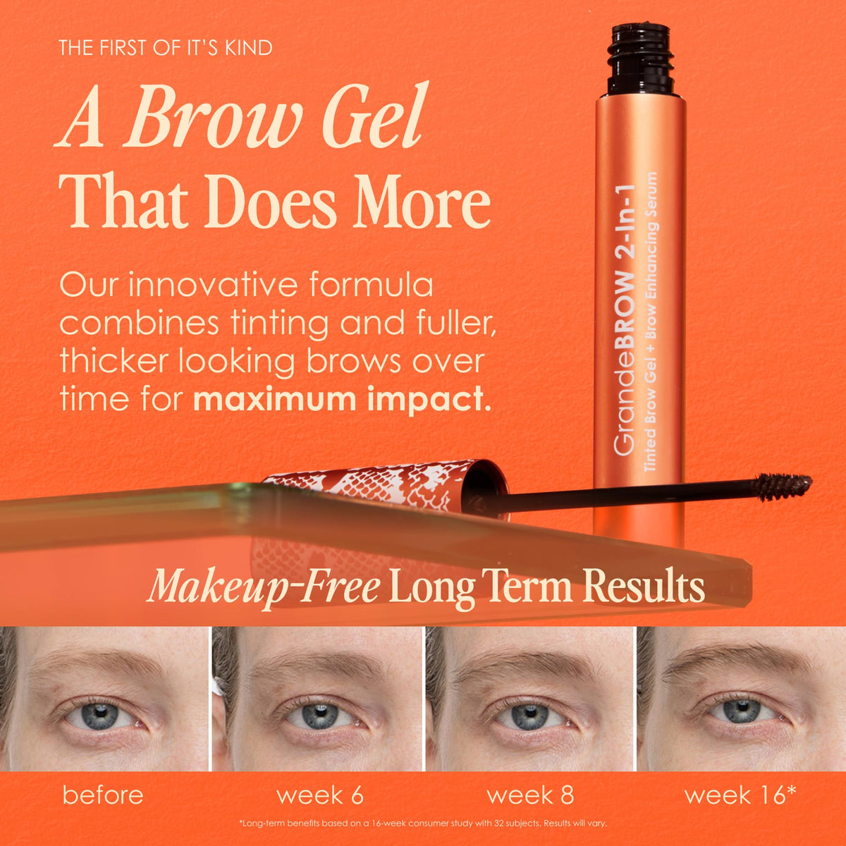 Model applying GrandeBROW tinted brow gel on brows