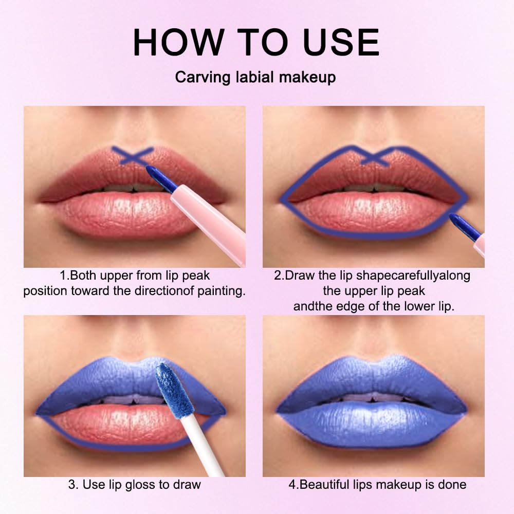 Model applying Kaely Royal Blue Metallic Lipstick