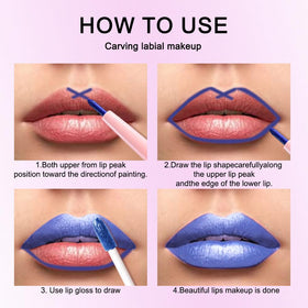 Model applying Kaely Royal Blue Metallic Lipstick