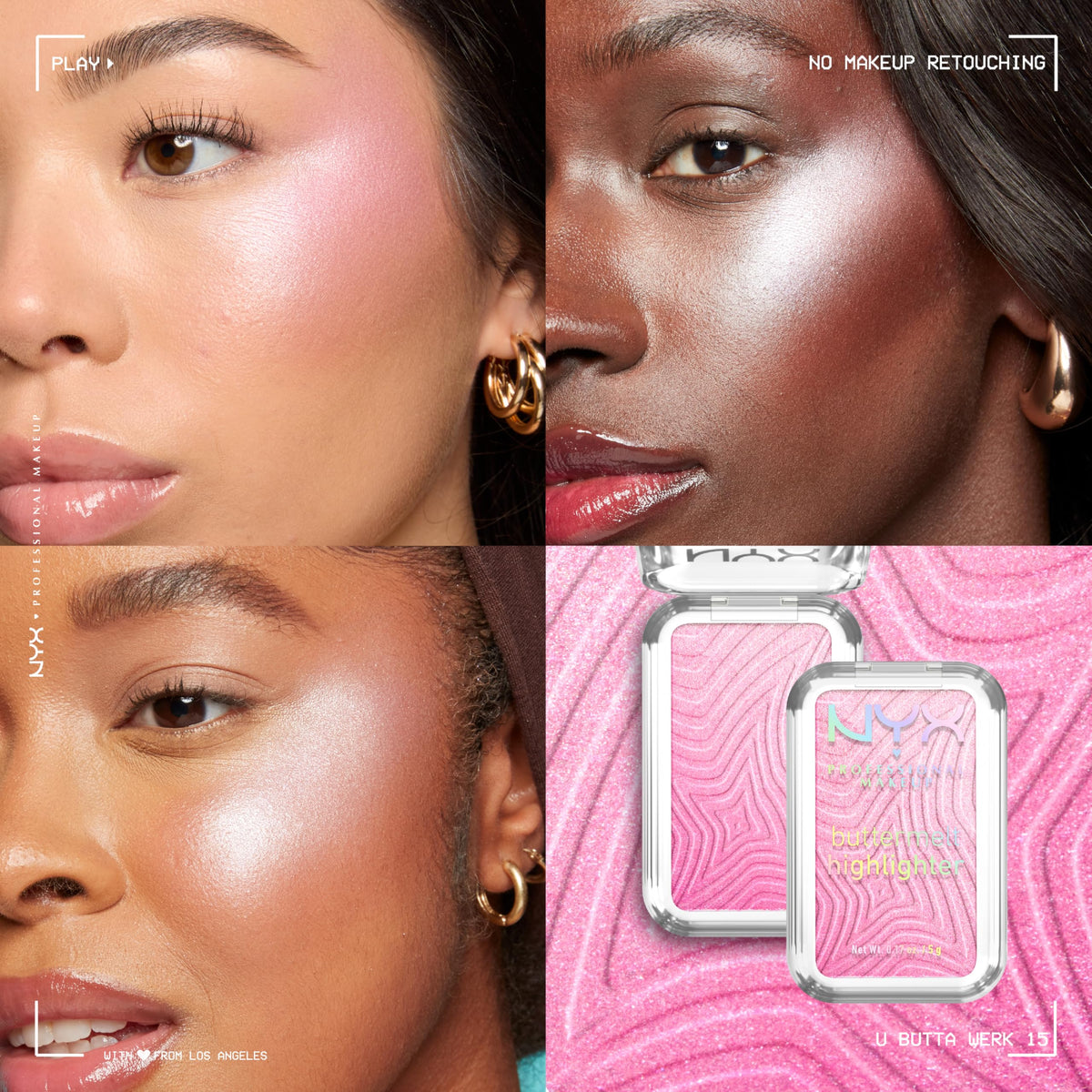 Model applying NYX Buttermelt Highlighter on cheekbones