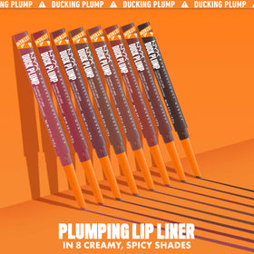 Model applying NYX Duck Plump Lip Liner Deep Nude
