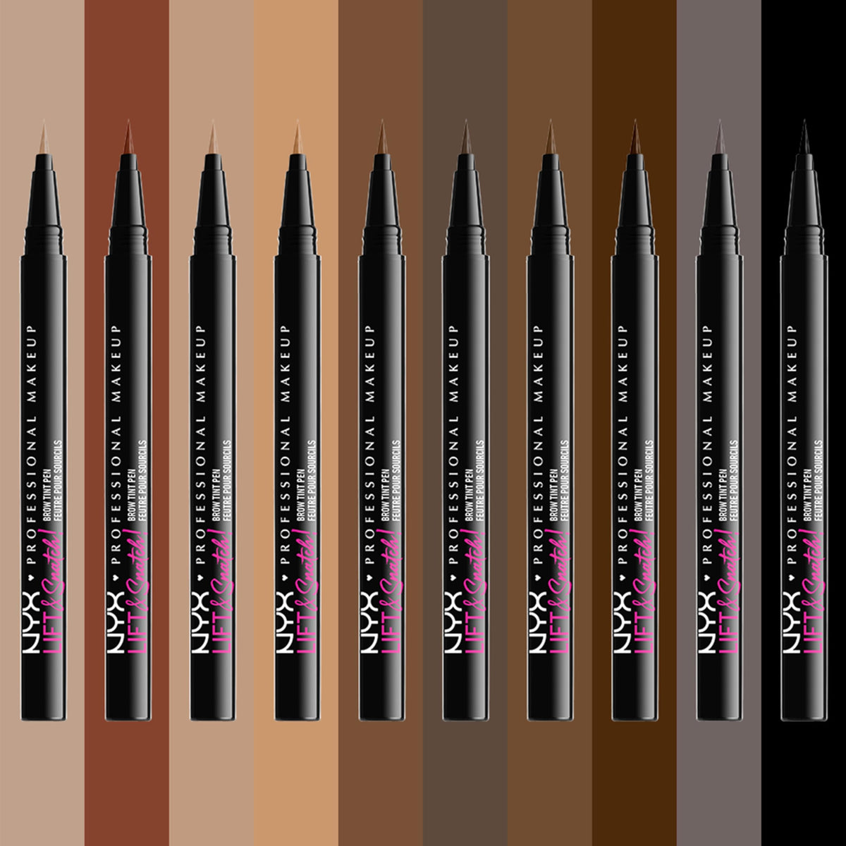 Model applying NYX Eyebrow Tint Pen in a bathroom