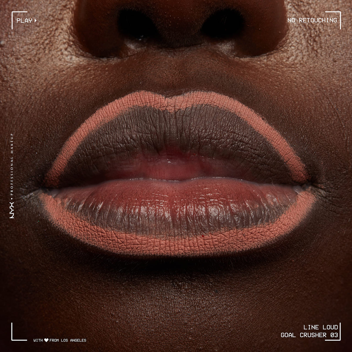 Model applying NYX Line Loud Lip Liner in Goal Crusher